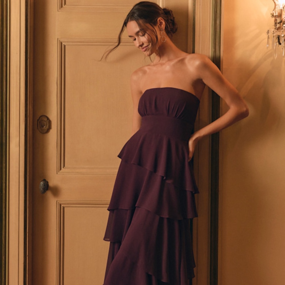 Lulus Gorgeous Essence Dark Purple Strapless Tiered Maxi Dress - Size XL